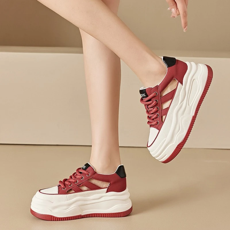 

New Thick Sole Hidden Height Increasing Sandals Women Summer Fashion Hollow Out Preppy Style Casual White Shoes Ladies All Match