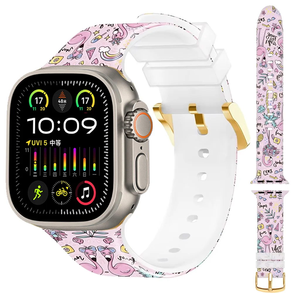 Silicone Strap for Apple Watch Ultra 2/1 49mm 10 46mm42mm Colored Pattern Wristband iWatch 9 8 7 45mm41mm 6 5 4 SE 44mm40mm Belt