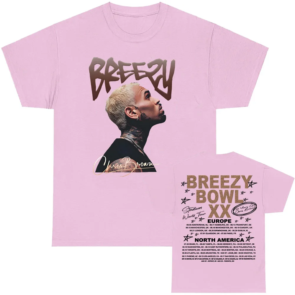 Breezy Bowl XX 2025 تي شيرت كريس براون المغني الجرافيك بلايز الصيف قصيرة الأكمام الذكور تي شيرت الطباعة الملابس الرجال النساء تيز #4