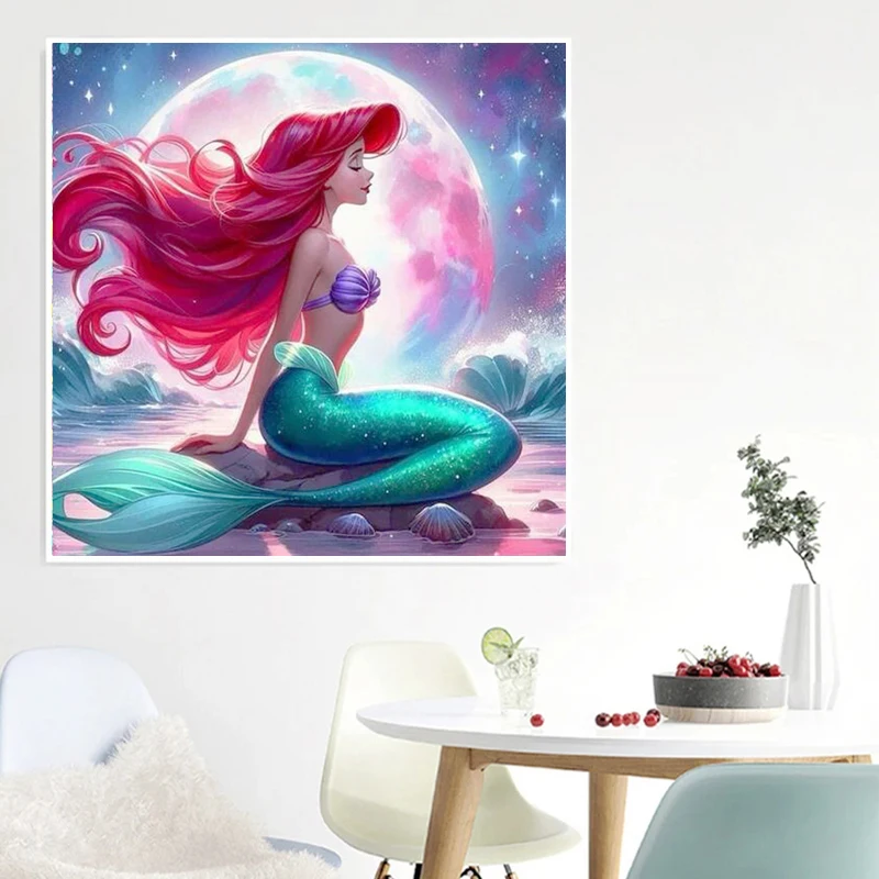 Full Crystal Diamond Painting Cross Stitch Kit Mermaid Girl Rhinestones Picture Fairy Dust Drill Mosaic Embroidery Handmade Gift