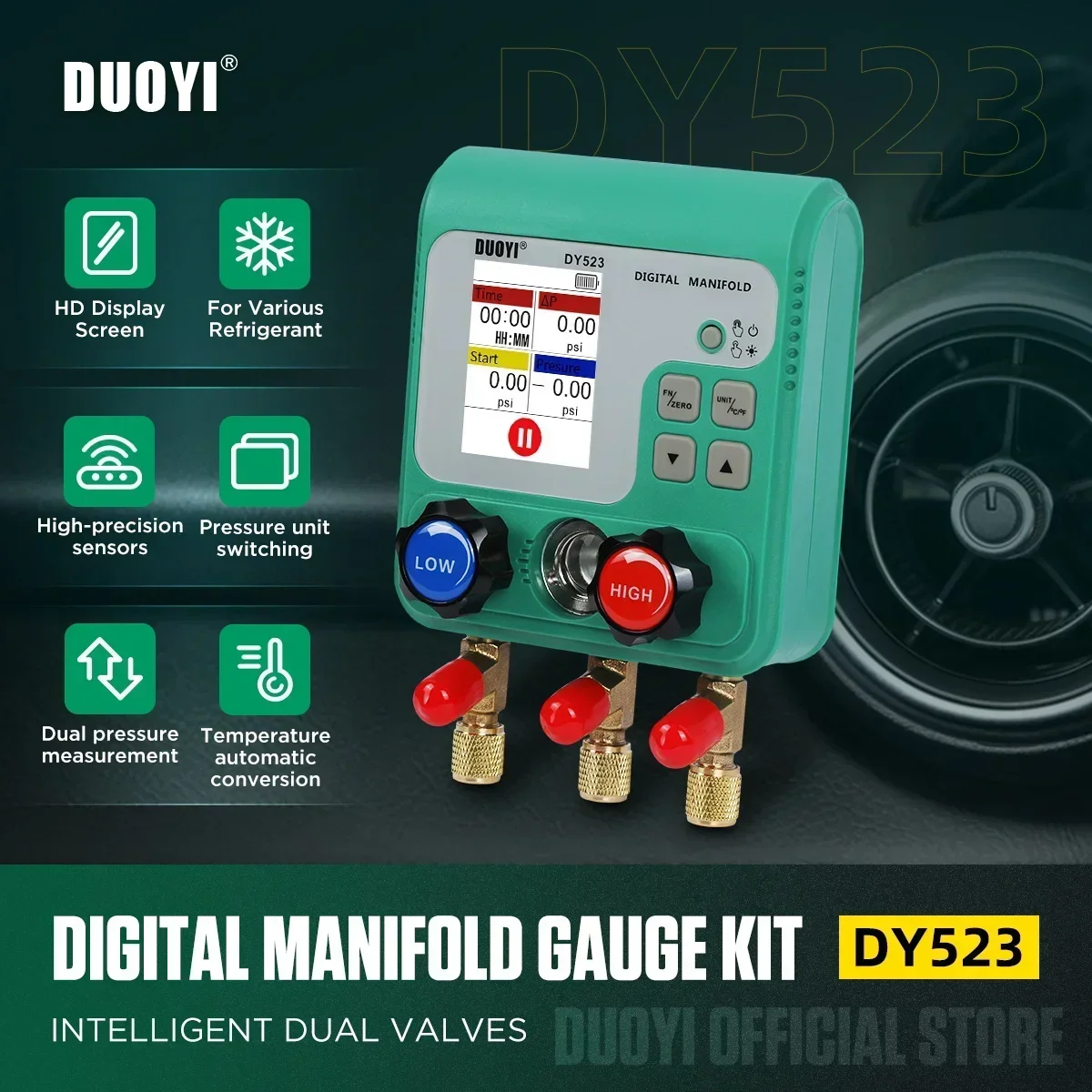 DY523 Electronic AirConditioning Refrigerant Fluoride Meter Vacuum Pressure Gauge Manifold Gauge Automobile Refrigerant