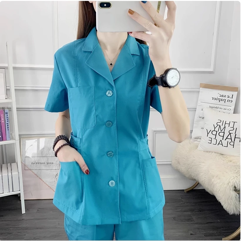 Ensemble d'infirmière à manches courtes pour femmes, vêtements de travail pour chirurgie plastique, hôpital, dentiste, lune fendue, vêtements pour sœurs, édition fine d'été