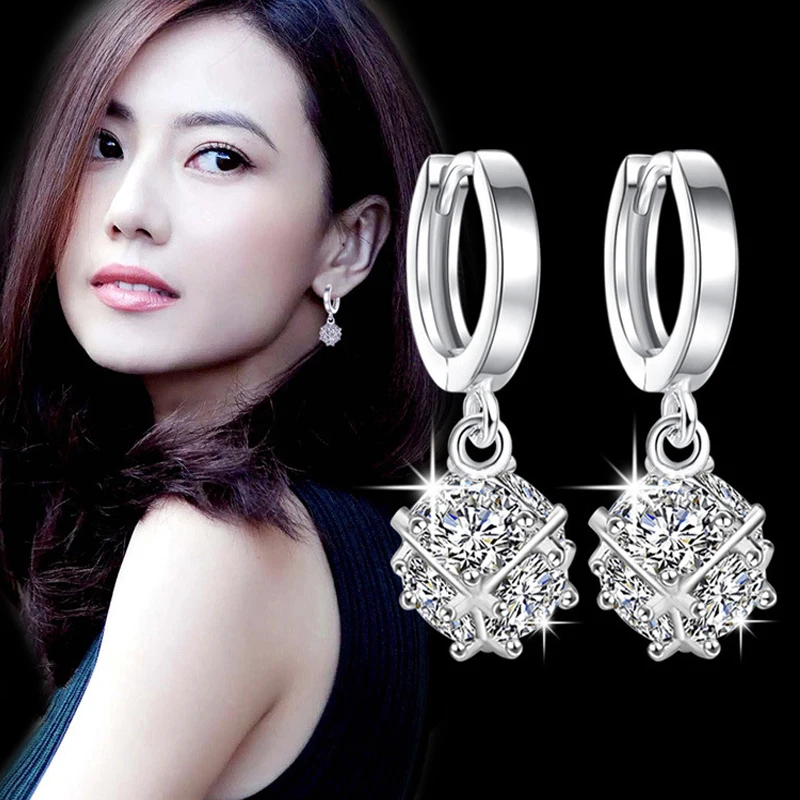 Dangle Clasp Drop Earrings For Woman Magic Box Zircon Big Crystal Jewelry Real 925 Sterling Silver 2026