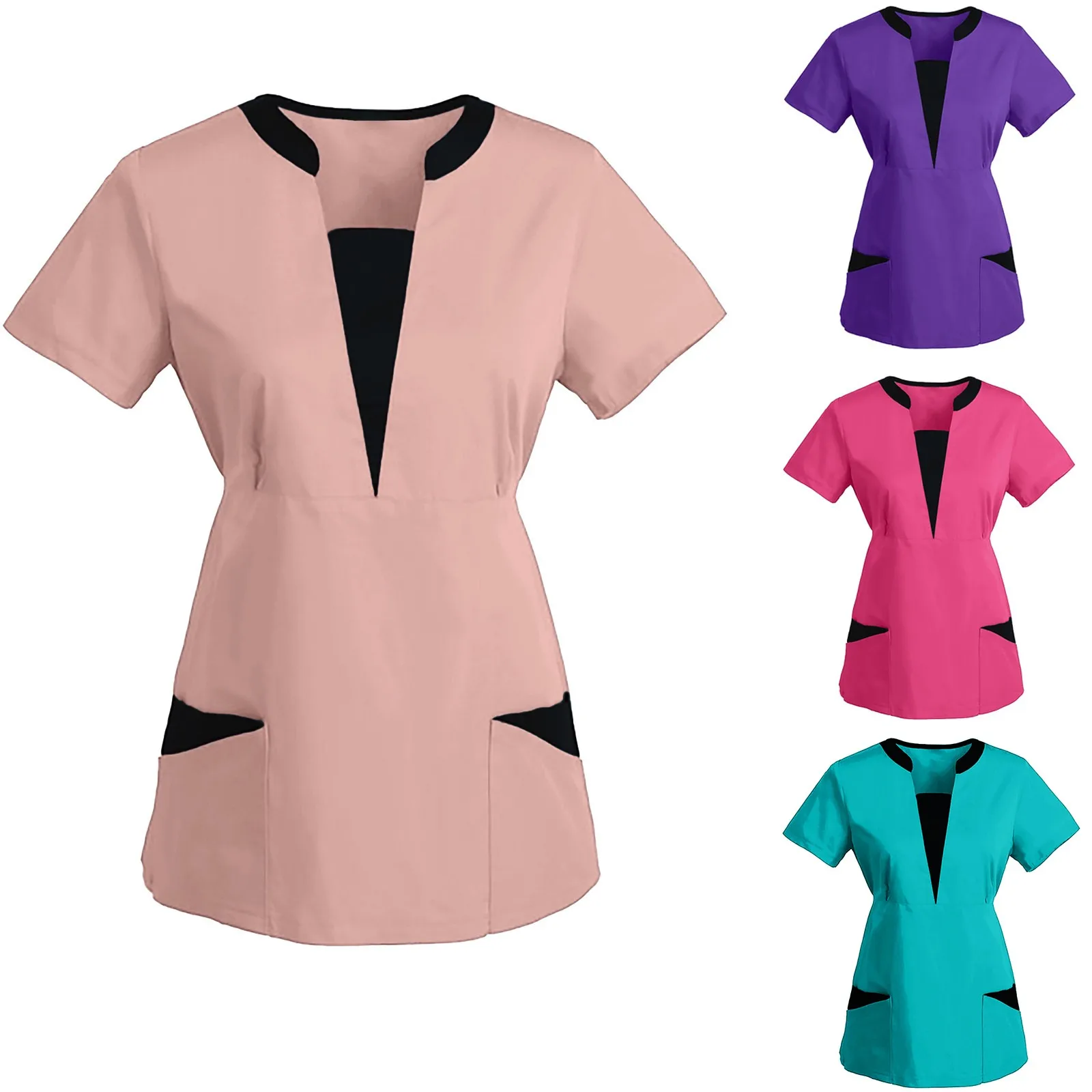 Plus Size Working Scrubs Tops Women Pet Nurse Uniforms Summer Solid Color Beauty Salon Work Uniforms Medical Uniforms Workwear