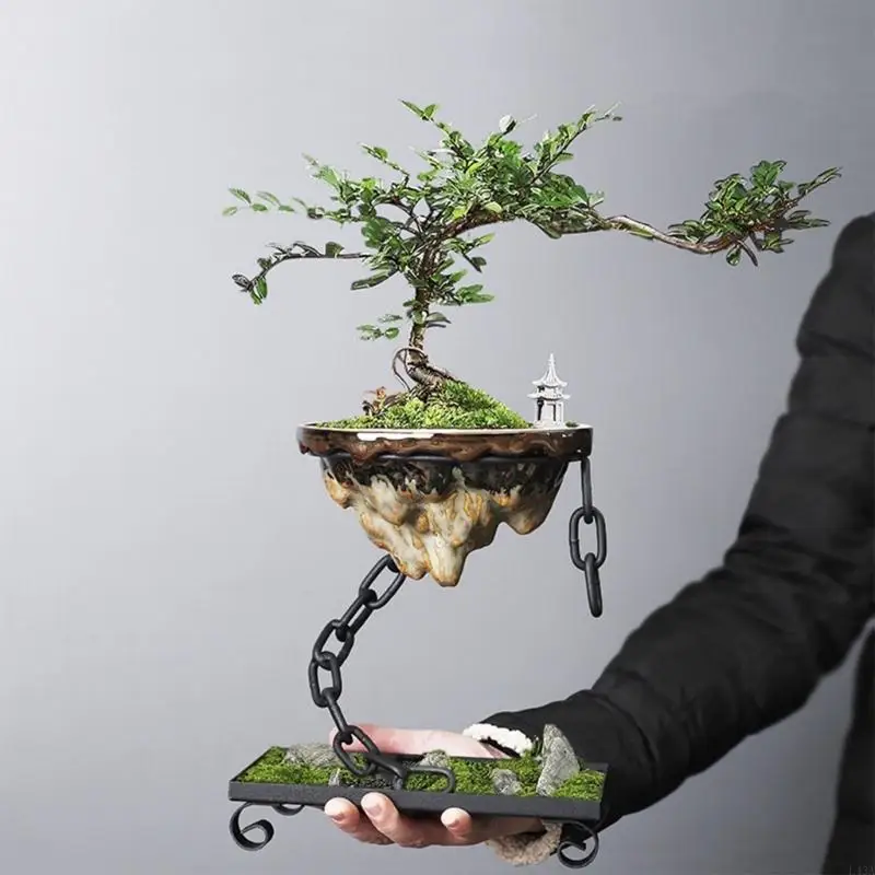 L43A Iron Chain Suspended Flower Pot Succulents Container Decorative Flower for Dormitory Room