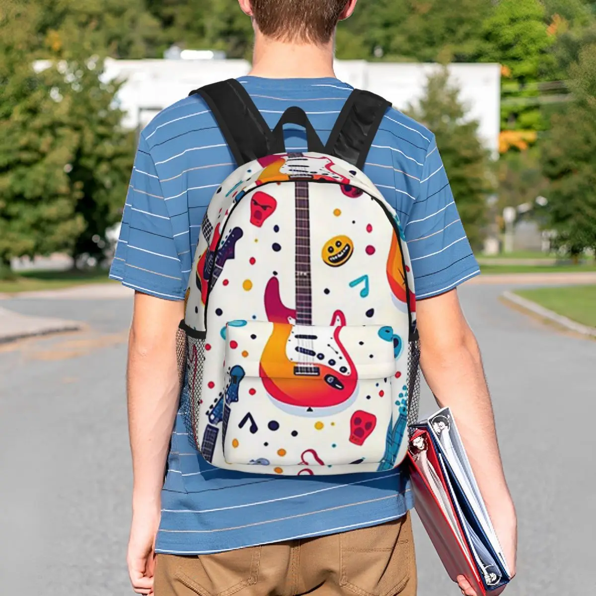 Colorful Acoustic And Electric Guitars Backpack Student BookBag Children School Bag Laptop Shoulder Bags for Men Women