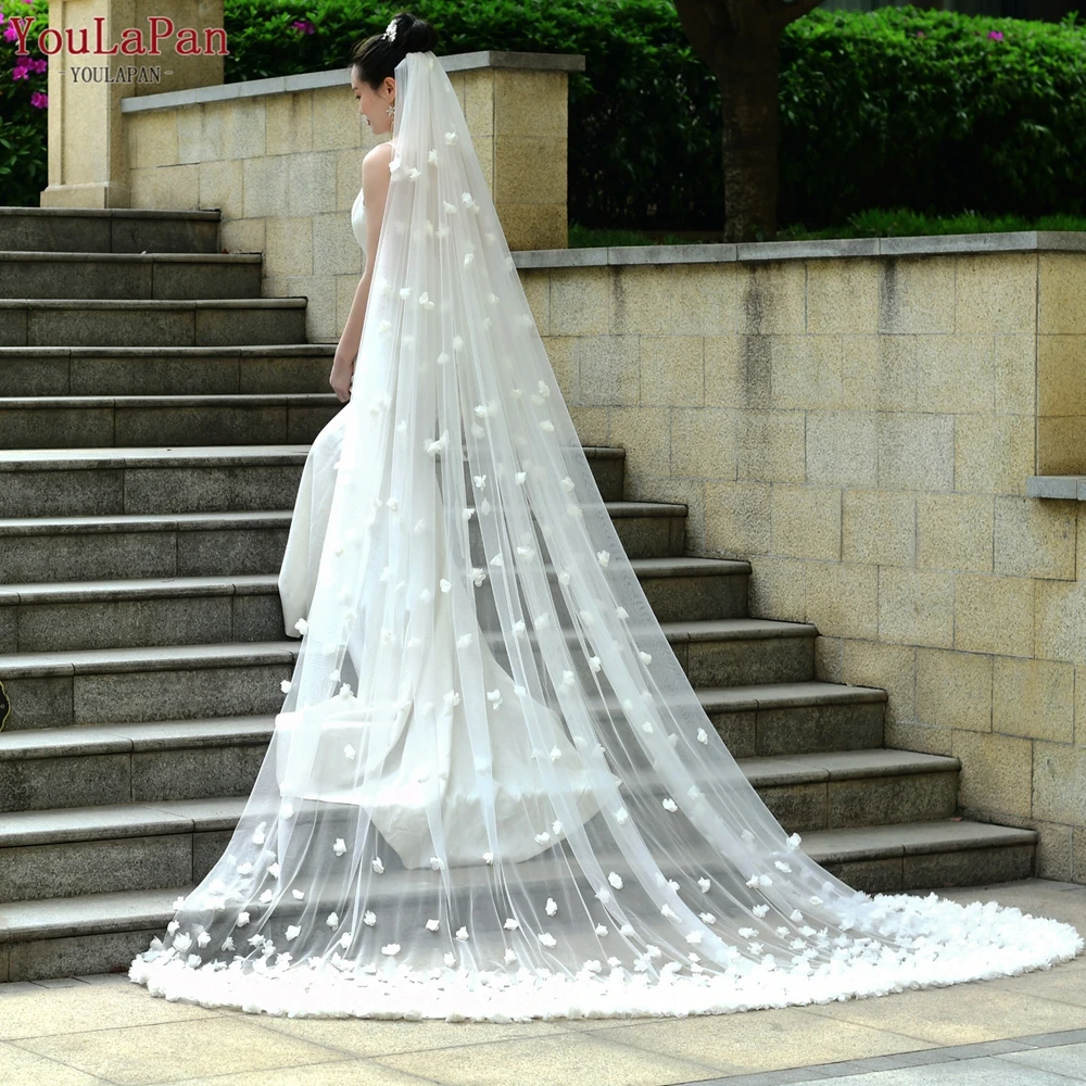 YouLaPan V93 3D Flower Veil Bride Veil Cathedral Veil One Layer Bridal Wedding Veils with Comb Long  Swiss Veil