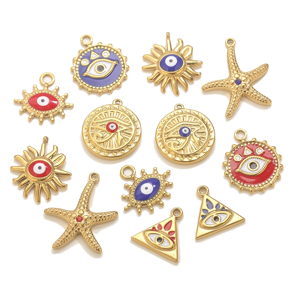 

5pcs Enamel Stainless Steel Lucky Evil Eye Charms For Jewelry Making DIY Bracelet Necklace Earring Connector Jewelry Eye Pendant