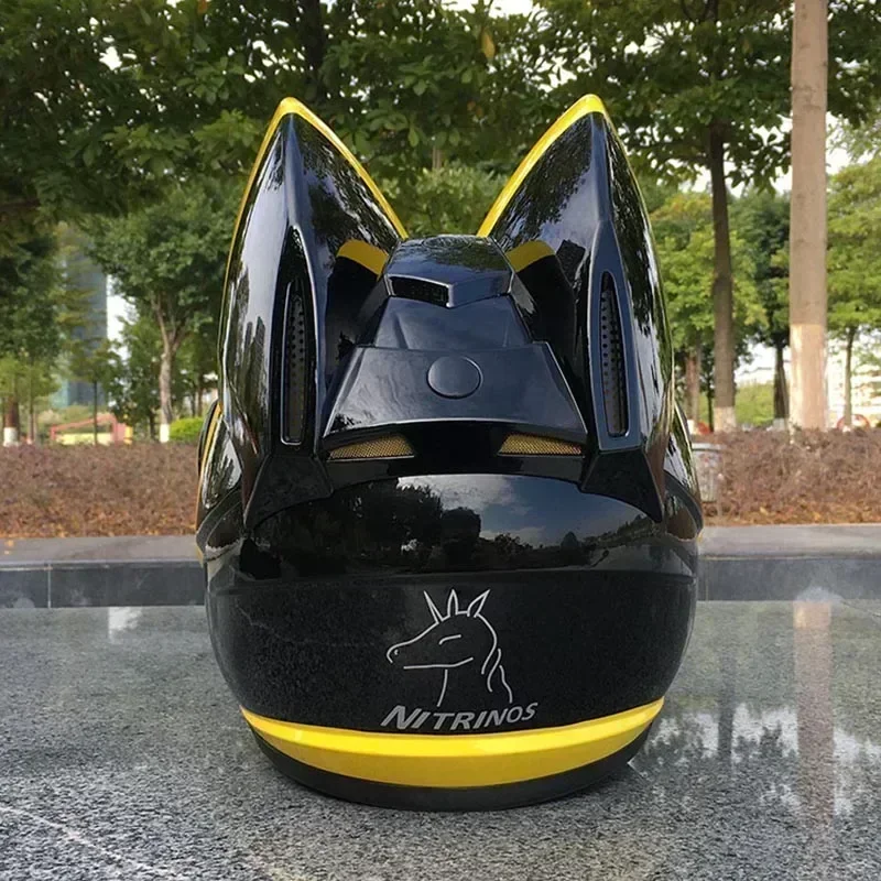 ABS Full Face Helmet Original NITRINOS Brand Helmet Yellow Cute with Cat Ears Motorcycle Helmet ECE Approved Capacete