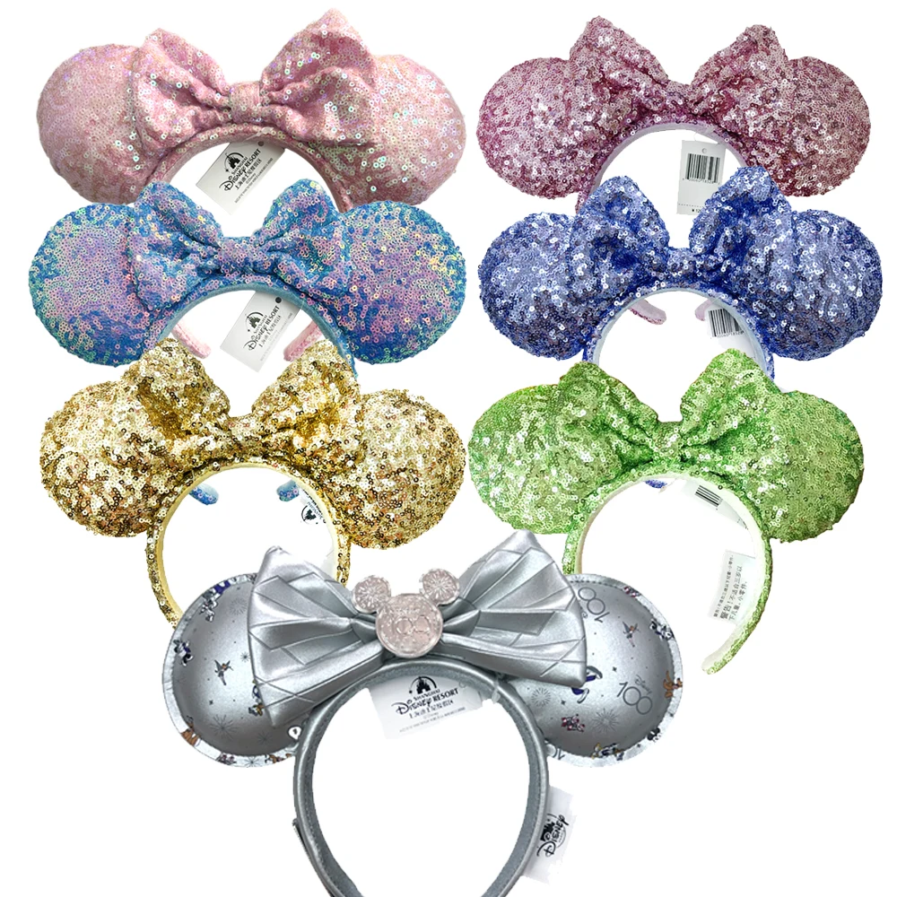 

Disney Mickey Mouse Ear Headband Silver 100th Anniversary Minnie Hair Hoop Birthday Gift Adult/Child Cosplay Accessories