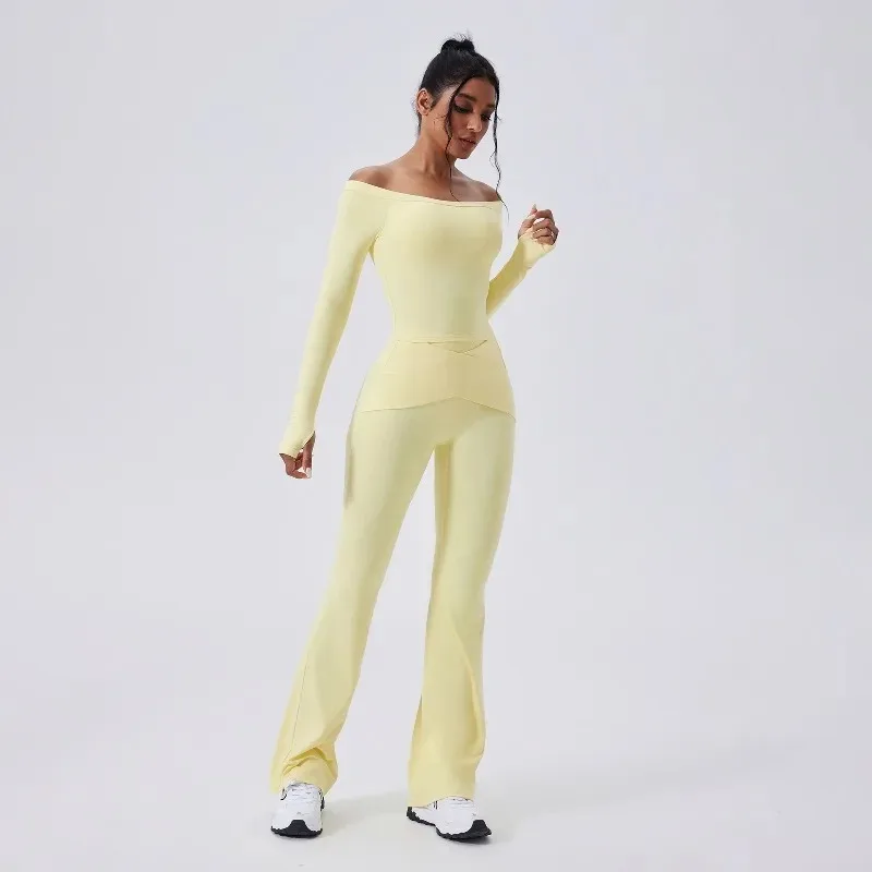 

Women's One Shoulder Yoga Set Hip Lifting High Waist Naked Long Sleeve Sports Set Outdoor Running and Fitness Clothing