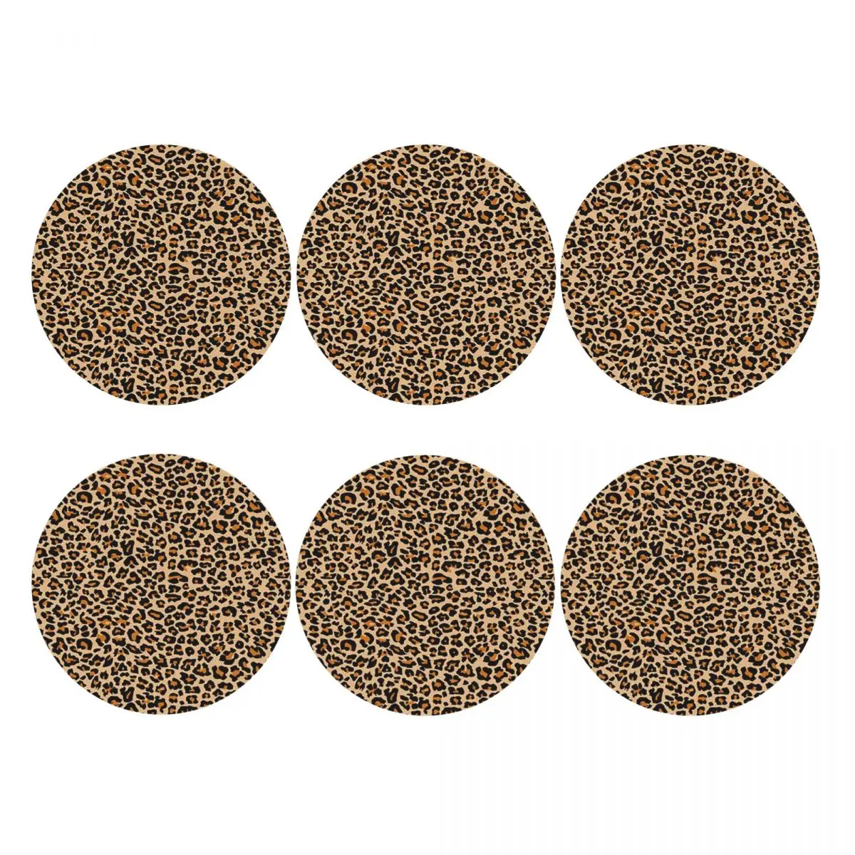 Leopard Spotty Print Face Mask Coasters PVC Leather Placemats Non-slip Coffee Mats for Decor Kitchen Dining Pads Set of 6