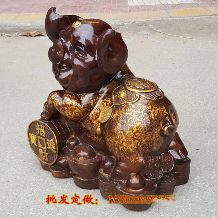 GOOD LUCK HOME Shop lobby Business Money Drawing Good luck Propitious gilding Fortune pig FENG SHUI bronze Sculpture Statue