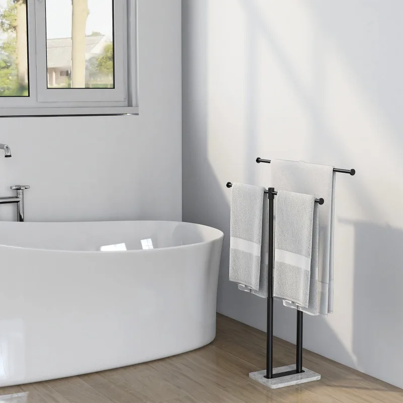 Floor Double Towel Bars Simple Household Firmly Stable Waterproof Non-punching Bath Towel Rack Hotel Bathroom Accessories