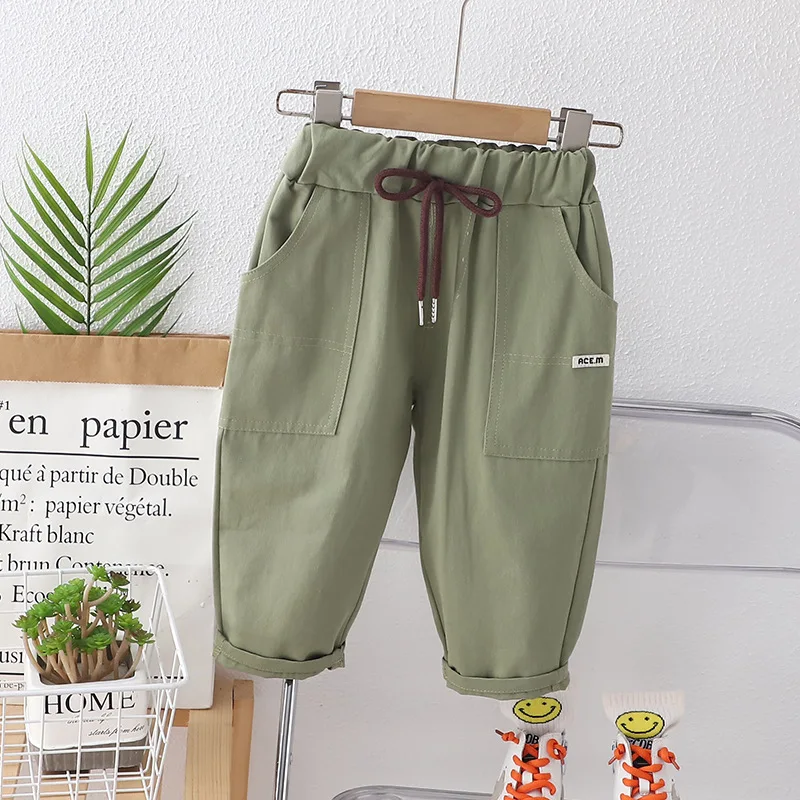 2024 primavera autunno bambini ragazzi pantaloni tasca in cotone sciolto solido elasticizzato coulisse bambino ragazzi pantaloni bambini ragazzi