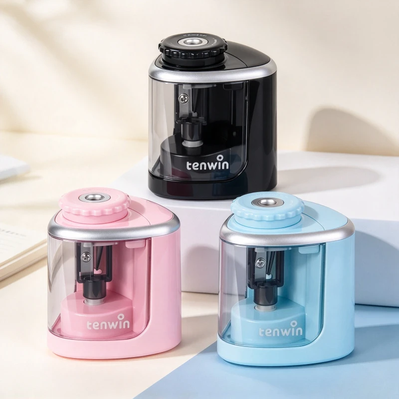 Tenwin 2 in 1 Electric Pencil Sharpener Portable Helical Steel Blade Safe Pencil Sharpener For Students Adults School Office Use
