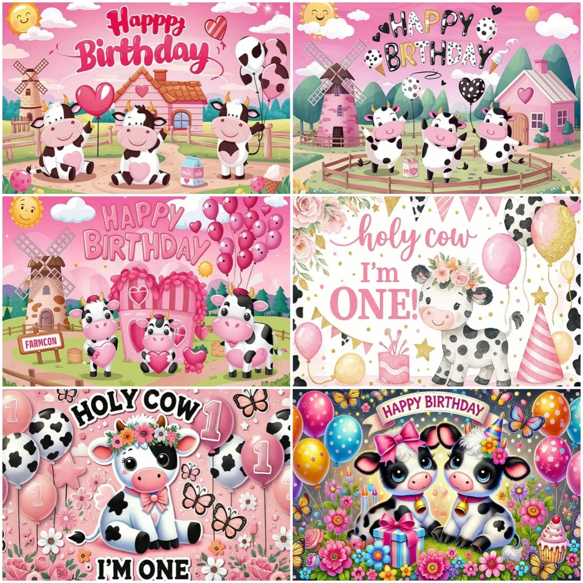

Cartoon Cute Cow Animal Birthday Party Theme Backdrop Kids Gift Banner Baby Shower Adult Decoration Background Photograph Studio