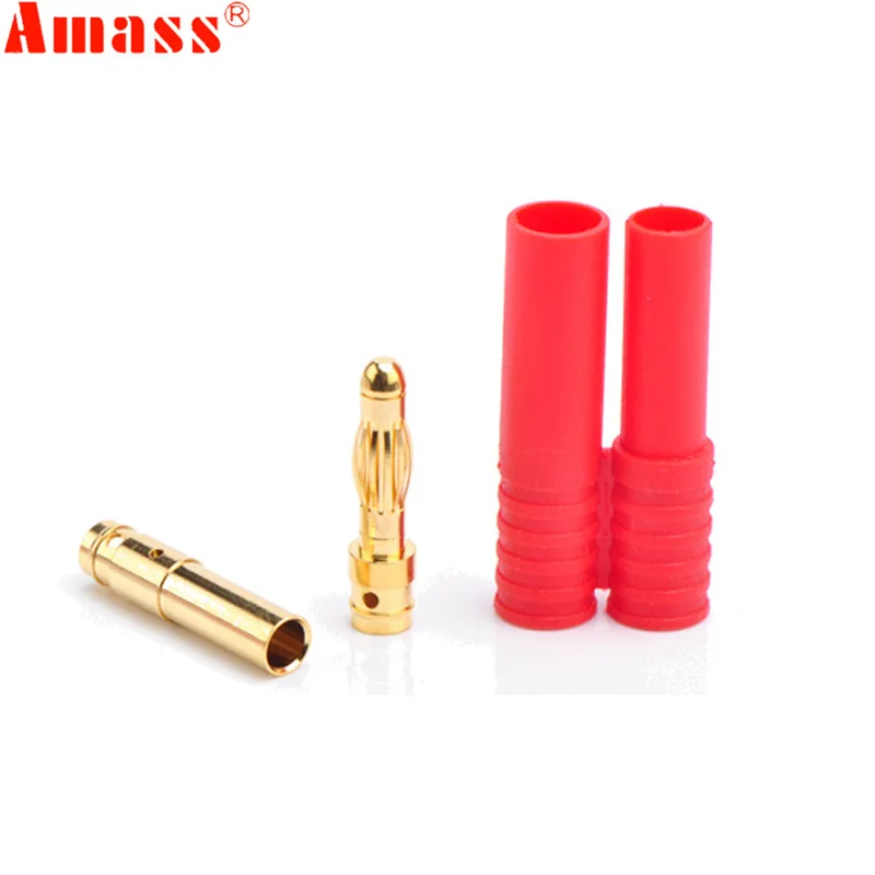 Enchufe macho hembra de 4,0mm de oro de plátano con cubierta/estuche protector para enchufes de batería RC Lipo 10 / 20 / 50 pares de Amass