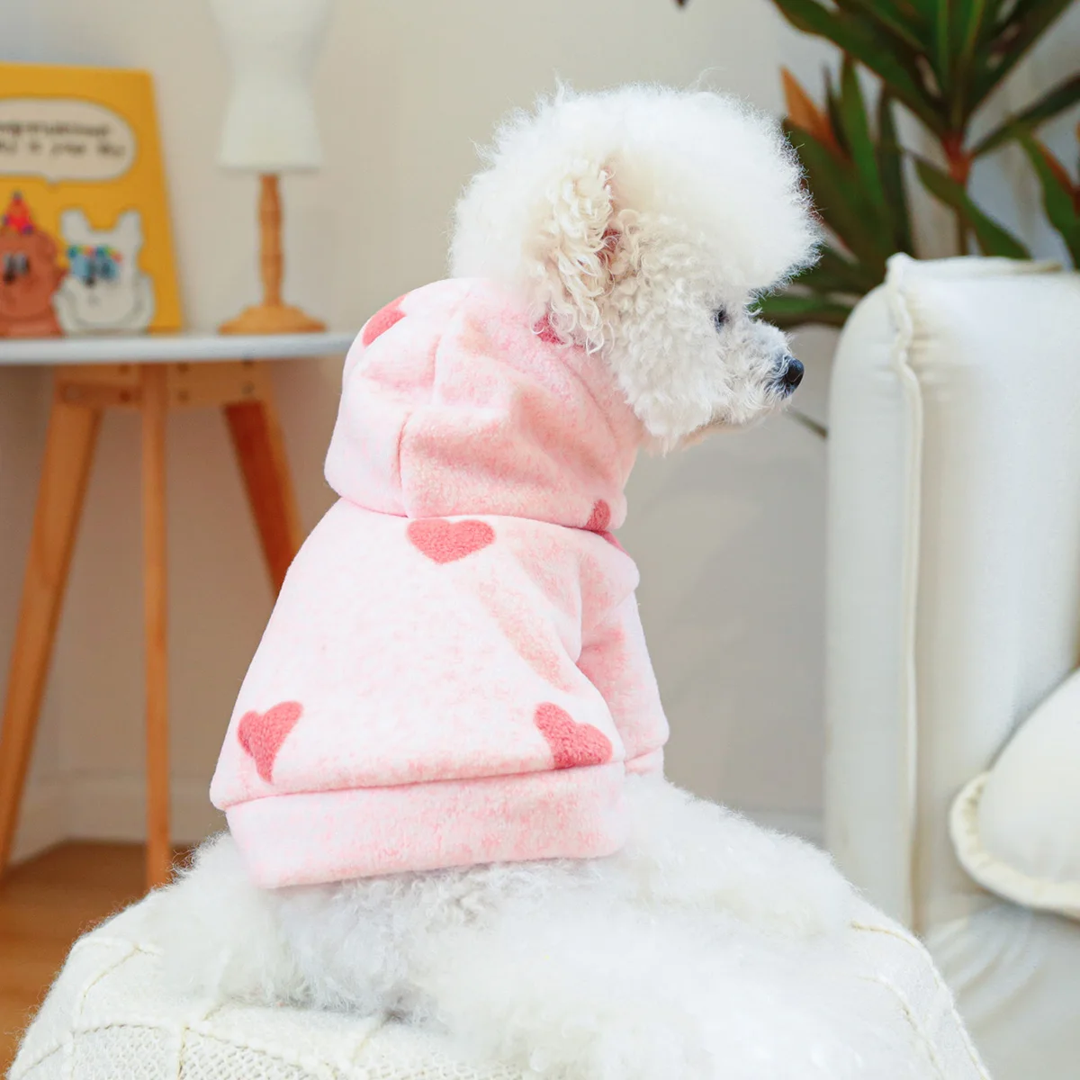 1PC Pet Clothing Cat Spring and Autumn Thin Velvet Pink Heart Sweater Hat Coat Suitable for Small and Medium sized Dogs