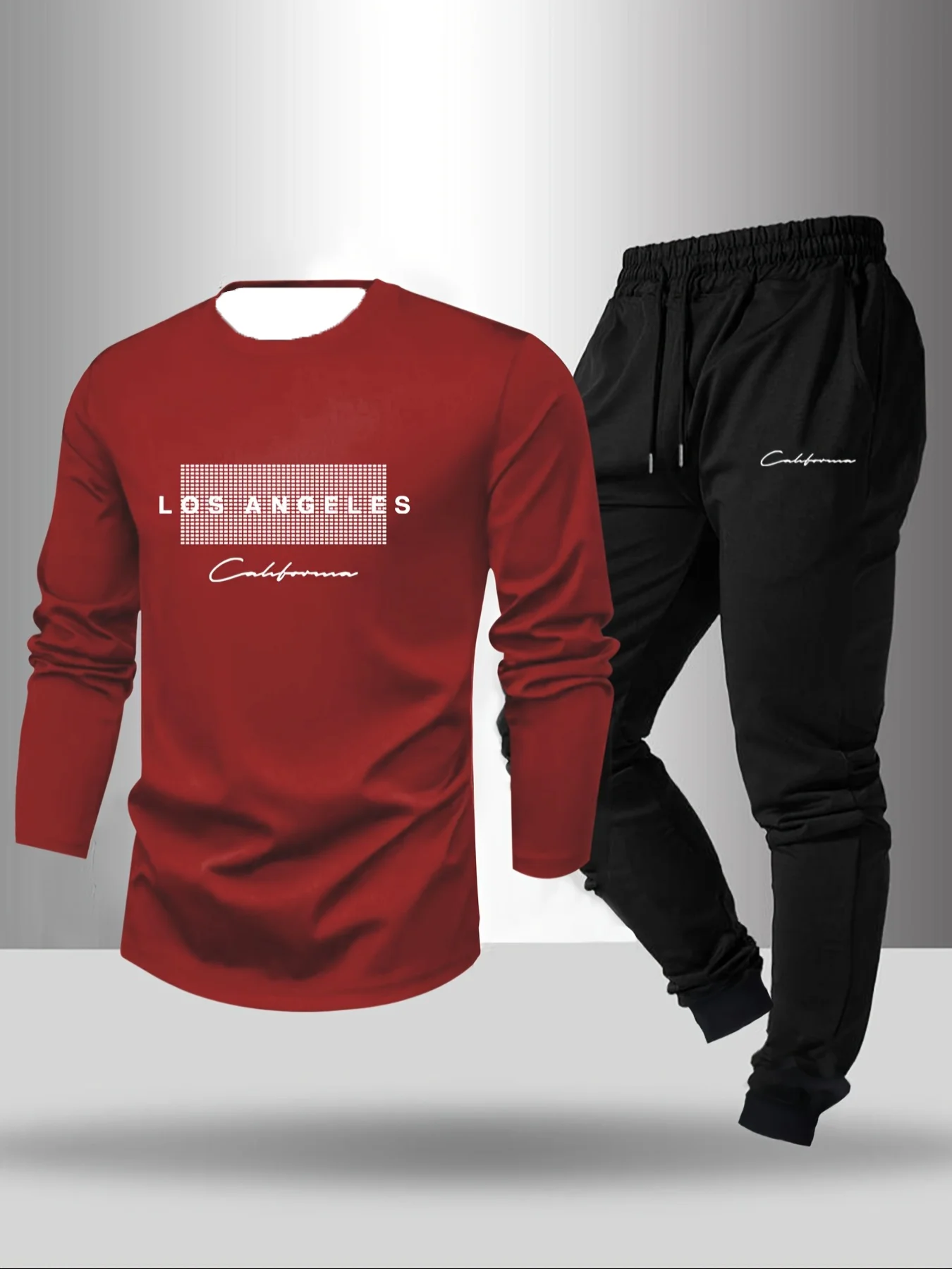 

Men's Autumn And Winter Daily Round Neck Long Sleeved T-shirt And Pants Set Design Sense Printed Pants Casual Warm Suit