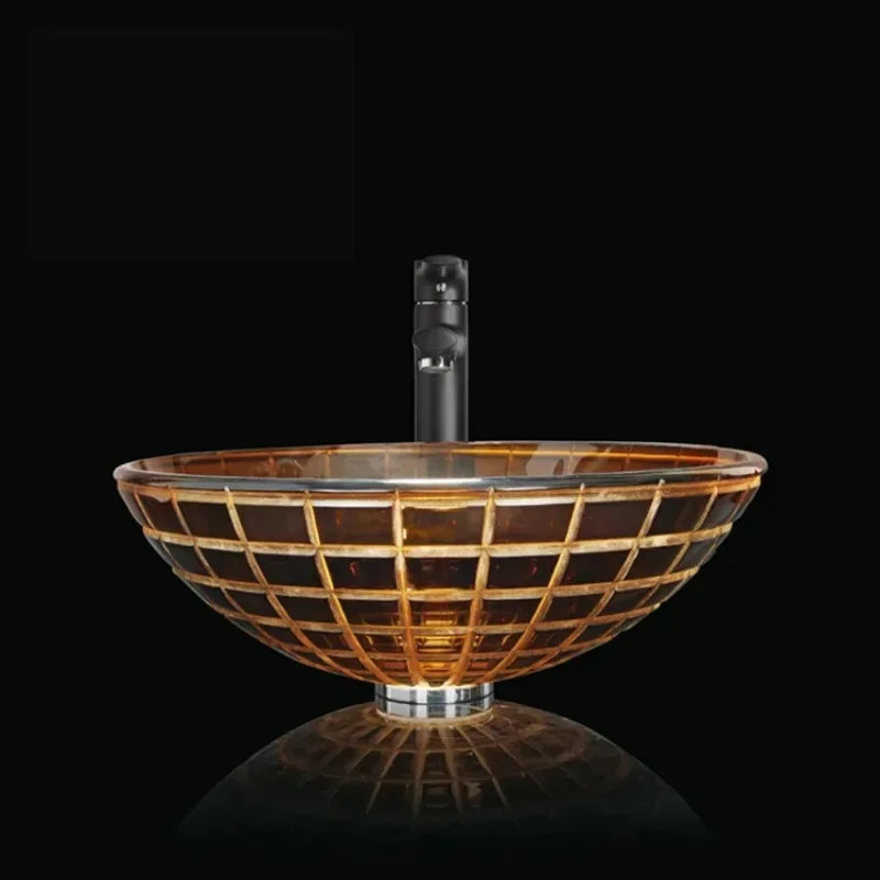 Super Clean Crystal Glass basin Vessel Sink Above Counter Mount Round Wash Hand Basin