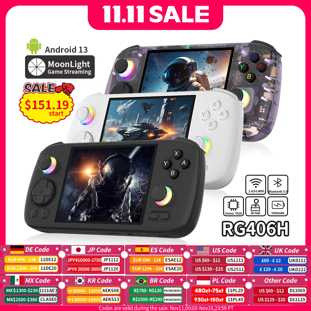 ANBERNIC RG 406H وحدة تحكم بجهاز لعب محمول 4 "IPS شاشة متعددة اللمس أندرويد 13 RG406H مشغلات ألعاب الفيديو الرجعية تدعم تحديث FOTA