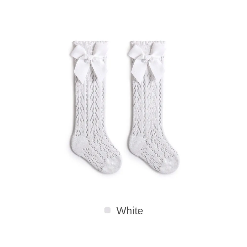 

New Cotton Baby Knee High Socks Mesh Elastic Bow Long Sock Breathable Hollow Out Socken for 0-3 Years Old
