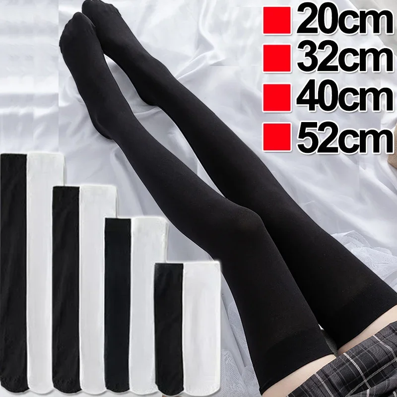 Fashion Woman Socks Cute Black White Velvet Lolita Long Socks Solid Color Knee High Socks Kawaii Cosplay JK Sexy Nylon Stockings