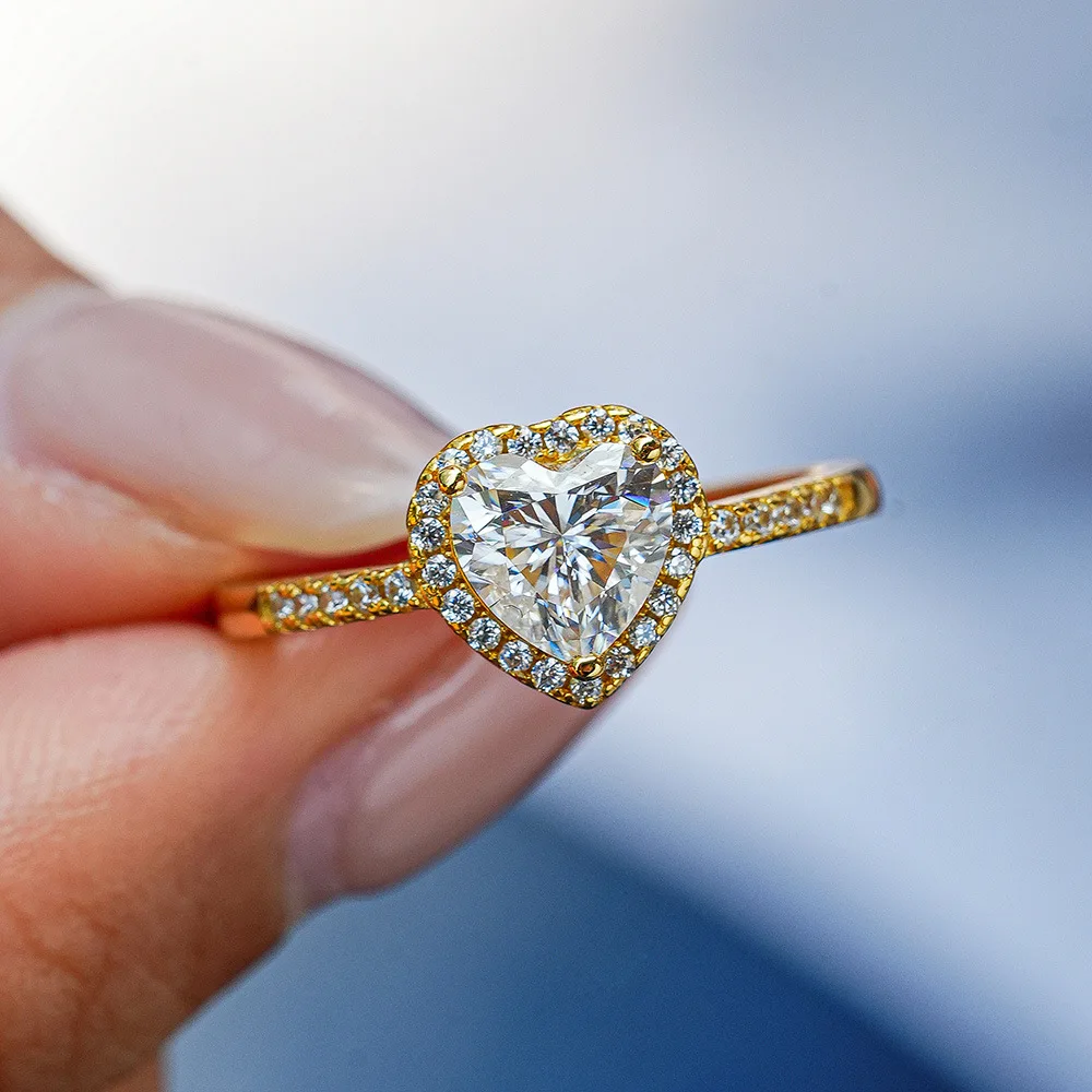 

Классическое кольцо любви для женщин в форме сердца 9999 18-каратное твердое золото 1 карат с бриллиантом кольцо с муассанитом свадебные украшения подарок