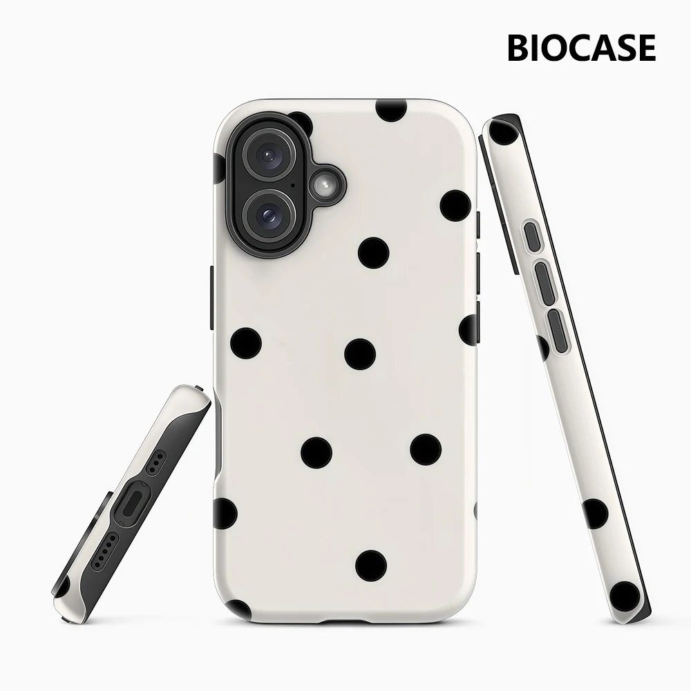 Unregelmäßige schwarze Polka Dots IPhone 17 Must-Haves Handyhülle für IPhone 17 16 15 14 13 12 Pro Max Plus Doppelschichtige Rückseite