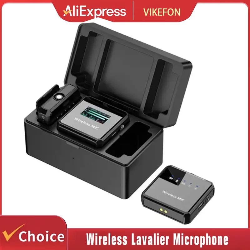 Fashion~One-To-Two Wireless Lavalier Microphone Intelligent Charging Case 2.4G Digital Display Accompaniment Noise Reduction