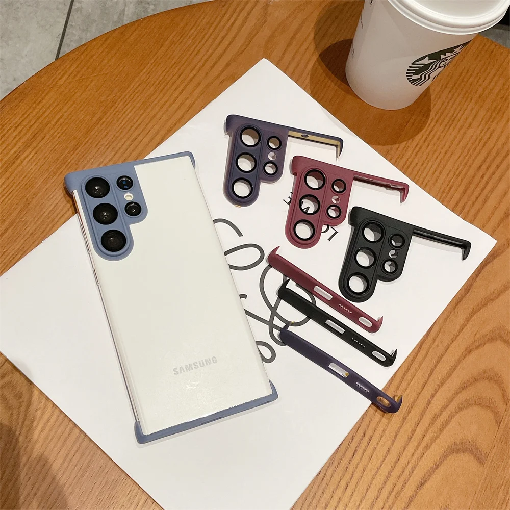 Funda protectora de lente de cristal para Samsung Galaxy S25 S22 S23 S24 Ultra Plus, marco de borde de teléfono, parachoques, pegatina de TPU, cubierta a prueba de golpes