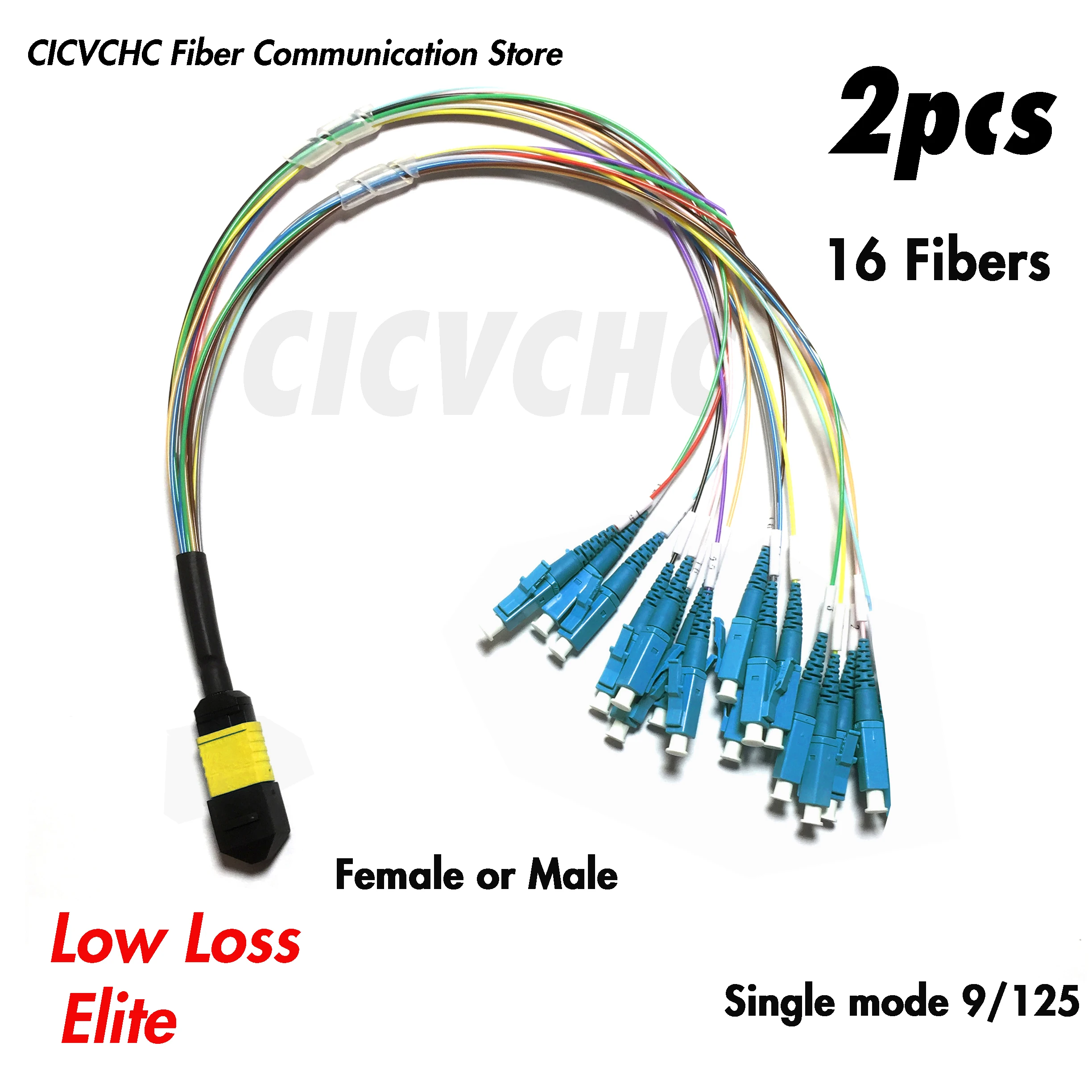 2pcs 16Fibers MPO/APC - LC/UPC-Harness cable-SM-0.35m 0.9mm colored tube-Elite/Low Loss-Male/Female