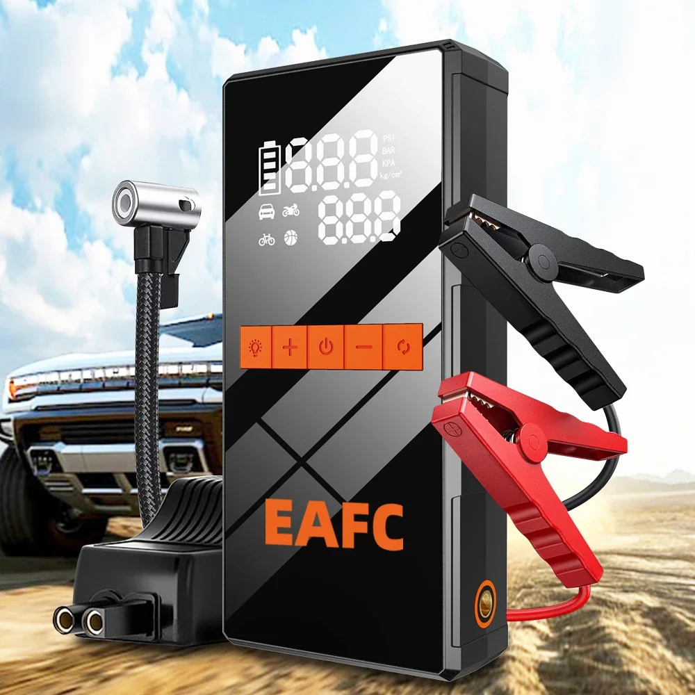 Car Jump Starter Air Pump Portable Air Compressor Multi-function Tire Inflator Auto Portable Battery Starter with EVA/Carton Bag