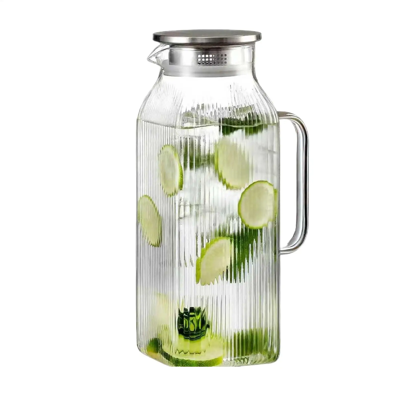

Стеклянный кувшин для воды 2000 мл, большой, прозрачный, термостойкий, утолщенный, с крышкой, для напитков, для холодильника