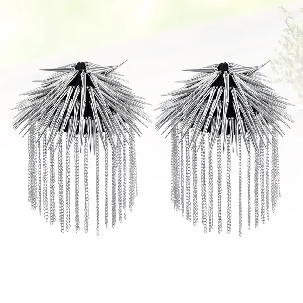 

1 Pair Tassel Rivet Shoulder Board Vintage Epaulettes Decor For Men Women Costume Accessory Silver Craft Sewing Supply