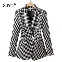 ZJYT Fashion Plaid Outerwears Autumn New In Coats Blazers Casaco Feminino Women's Jacket Woman Clothes 2024 Casual Veste Femme