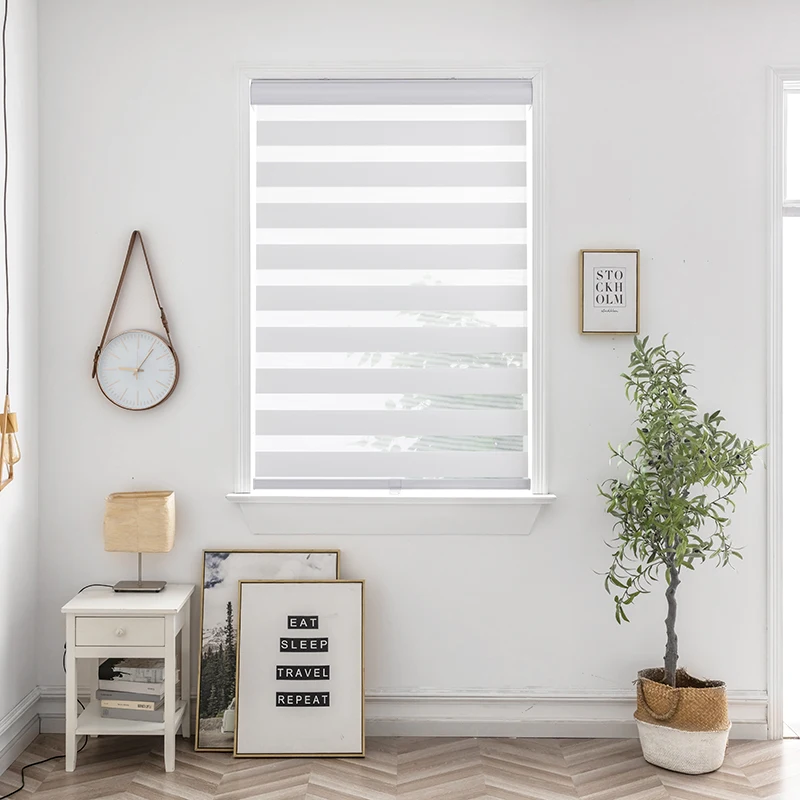 Double-layer pure color simple zebra blinds cordless automatic lifting zebra curtain Alexa Google Assistant