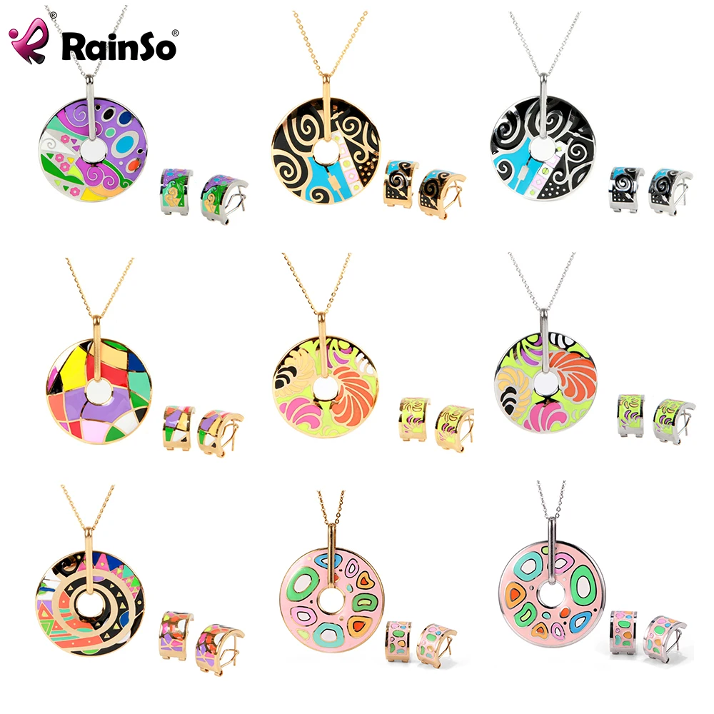 Rainso New In Earring For Women Jewelry Sets Ladies Fashion Necklace & Earrings Enamel Elegant Bead Pendant Jewellery Sets