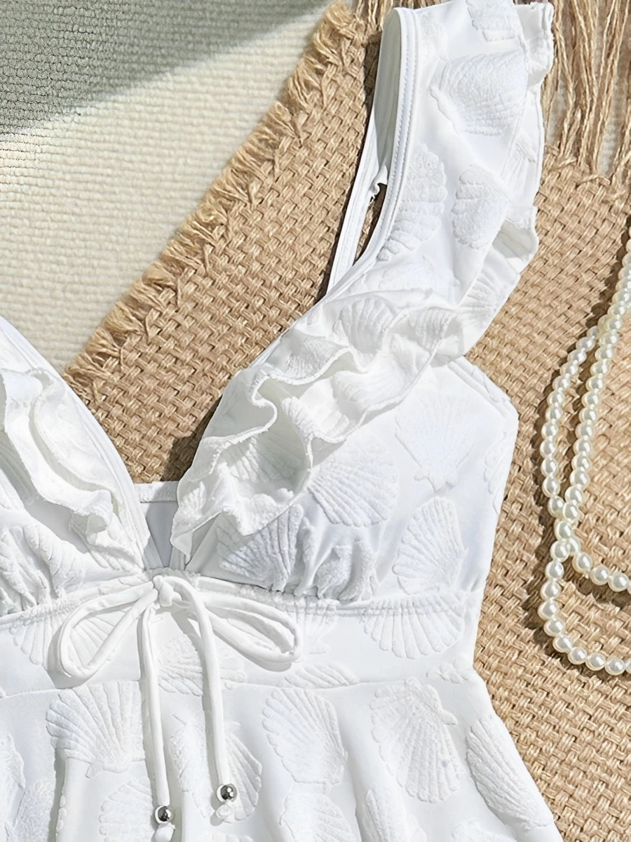 2025 كشكش Tankini قطعتين الصلبة ملابس السباحة النساء قذيفة الأبيض ملابس السباحة الإناث الاستحمام السباحة لباس سباحة بحر #5