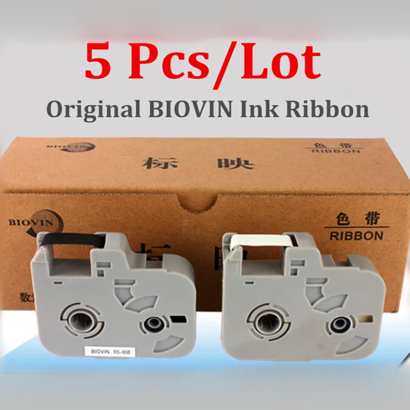 5 Pcs BIOVIN Original Ink Ribbon RS-80B Black White Red Ink Cartridges For Tube Printer Wire Marker Machine S650E S700E