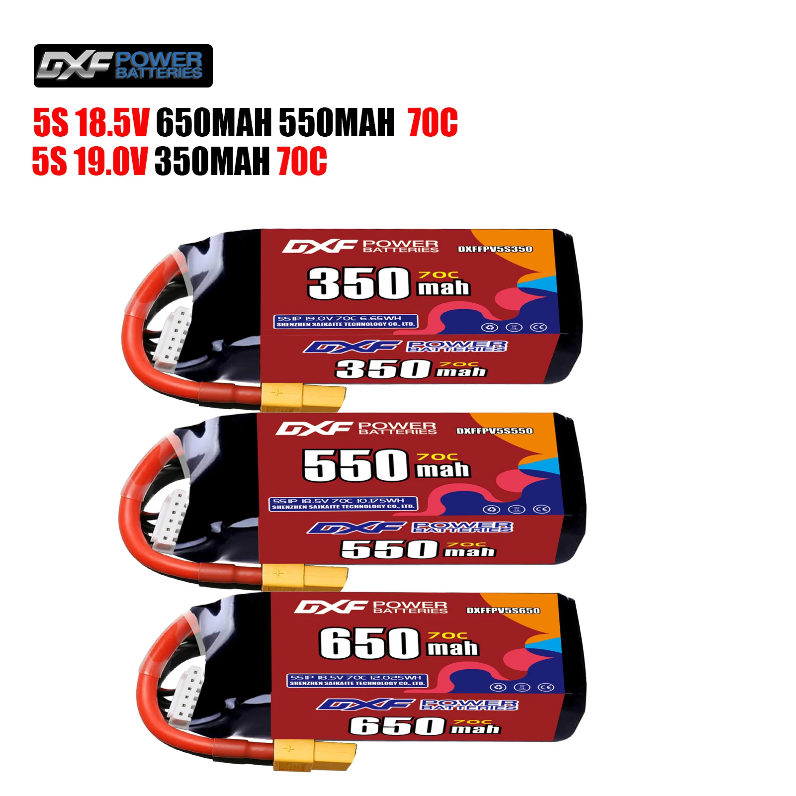 

DXF Lipo 5S Battery 18.5V 650mAh 550mAh 19.0V 350mAh 70C with XT30 XT60 JST Plug for FPV Helicopter Airplane Quadcopter Drone