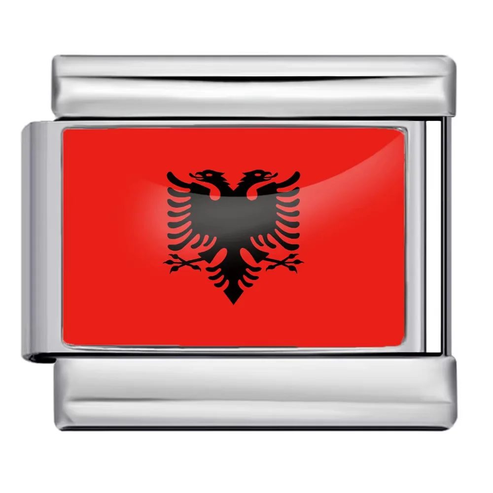 WG 1pc Italian Charm Bracelet 9mm Stainless Steel Flag Charms Link Bracelets  Expandable Stretch Modular Country Jewelry