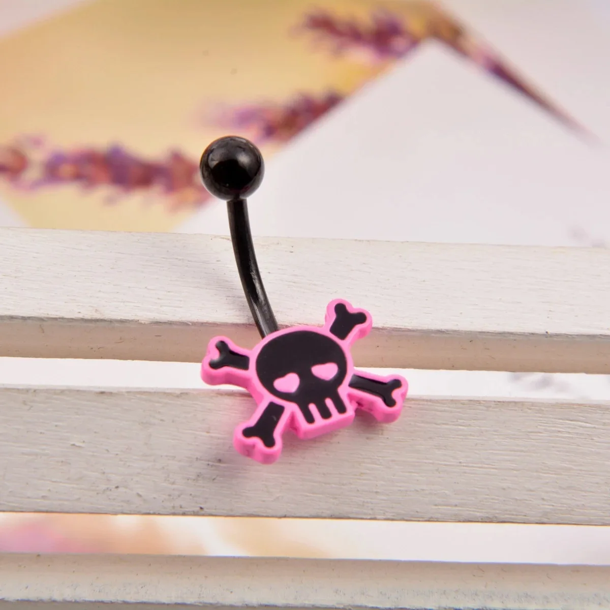 Skull Pink Rose Ombligo Piercing Punk Black Belly Button Ring Short Ghost Umbilical Navel Rings Body Piercing Jewelry