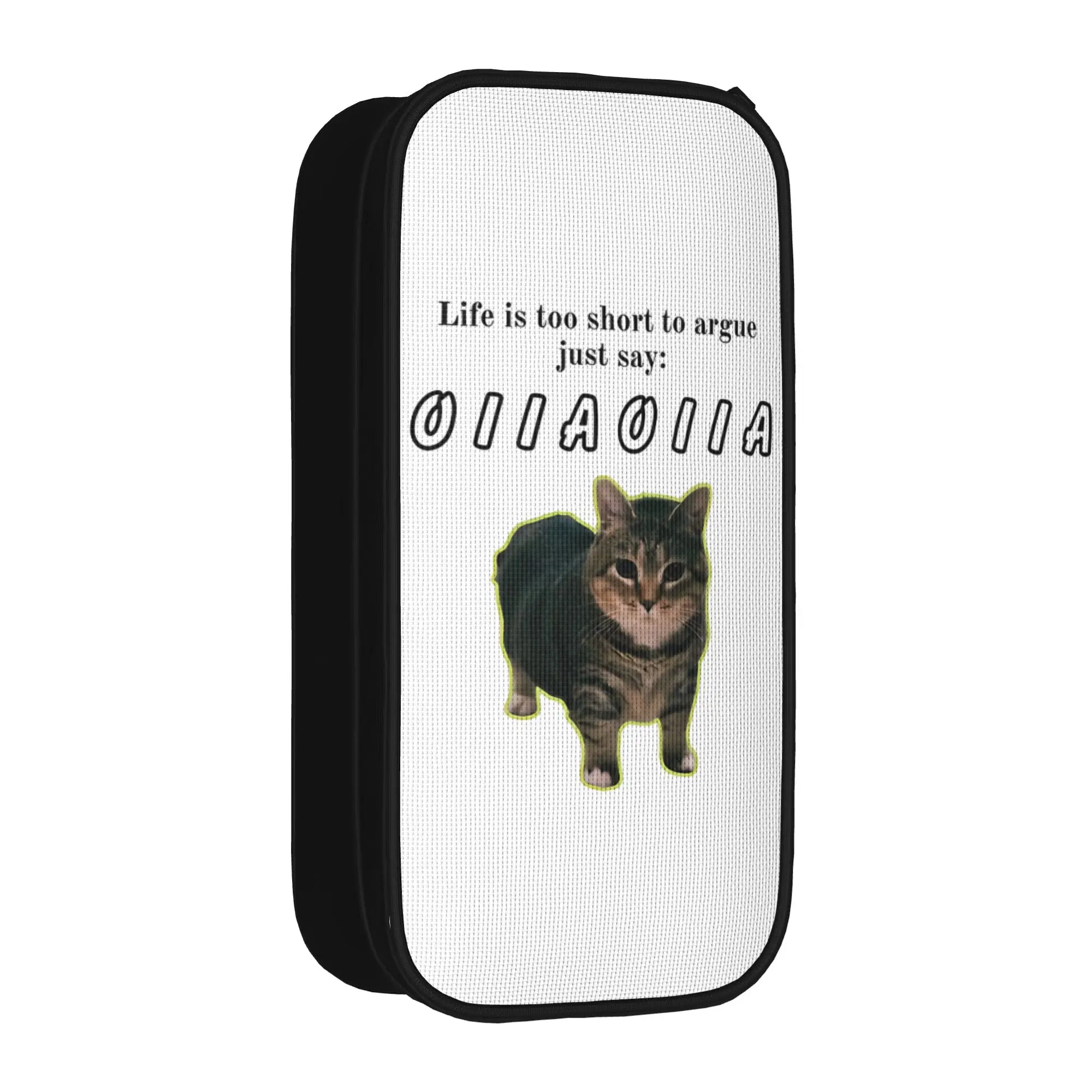 OIIAA OIIAA Funny Spinning Cat Meme Pencil Cases Lovely Humor Brainrot Pen Holder Bag Large Storage Zipper Pencilcase Stationery