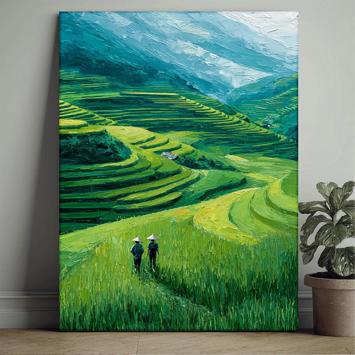 1pc Vietnam Rice Terraces Landscape Canvas Print - Modern Vietnamese Farm Scene Wall Art Poster with Natural Wood Frame, 12x1