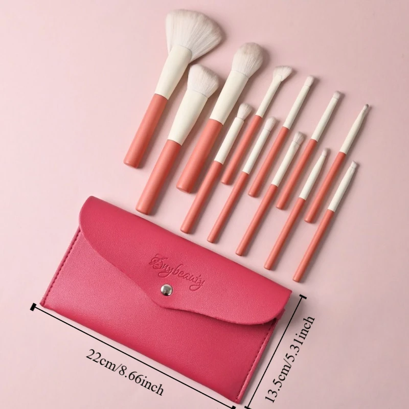 Ensemble de pinceaux de maquillage moelleux, manche en bois avec sac de rangement, brosse pour ombre à paupières, brosse professionnelle pour correcteur de cheveux doux pour débutant