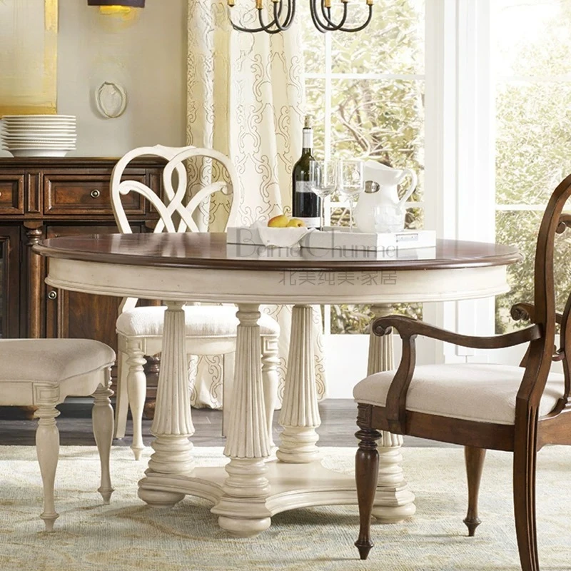 Solid Wood Carving Flower Pillar Round Dining Table 6 To 8 People Dining Table Home Dining Table Custom