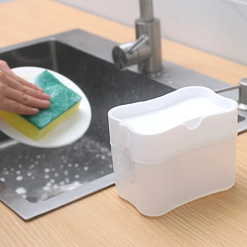 Dispensador de bomba de jabón y soporte para esponja, metálico plateado para fregadero de cocina y esponja, 1 ud.