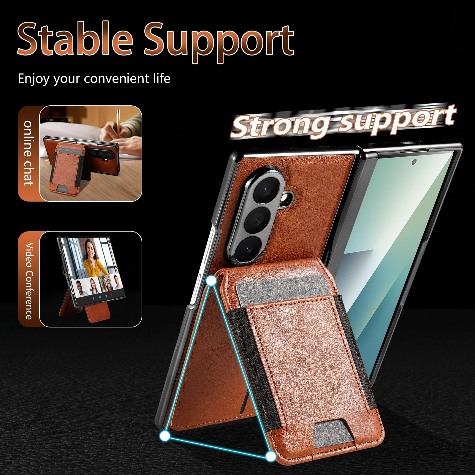 

For Samsung Galaxy Z Fold 7 6 5 4 3 with Magnetic Card Holder and Tempered Glass Screen Protector Foldable Phone Case